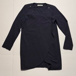 RODEBJER Women's Navy Blue Top Button Wrap-Front Tunic Jacket Minimal XS